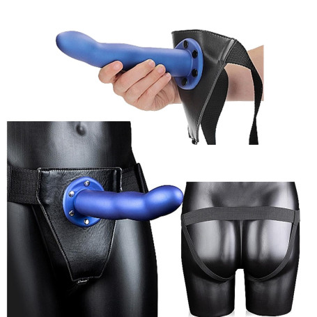 Imbragatura con fallo cavo per estensione pene dildo vaginale anale strap on blu