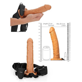 Vibratore cavo indossabile realistico vaginale anale vibrating hollow strap on 24.5 cm caramel