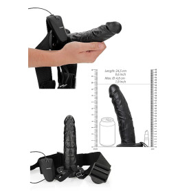 Vibratore realistico cavo vaginale anale indossabile vibrating hollow strap on 20.5 cm black
