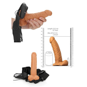 Vibratore cavo vaginale anale realistico indossabile vibrating hollow strap on 18 cm caramel