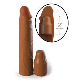 Guaina fallica realistica per allungamento pene Sleeve 8 Inch + 2 Inch Plug caramello