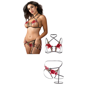 Completo intimo sexy per donna Roses bra and crotchless panty