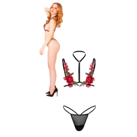 Completo intimo sexy lingerie Rose bra and crotchless panty