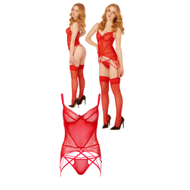 Guepiere per donna perizoma corsetto con reggicalze Lace and Mesh Cami set