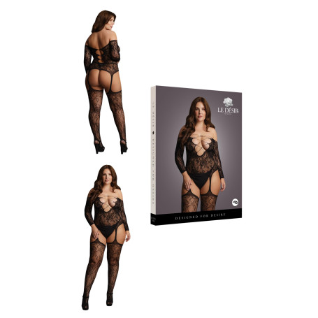 Bodystocking per donna taglie forti Criss Cross Neck Bodystocking